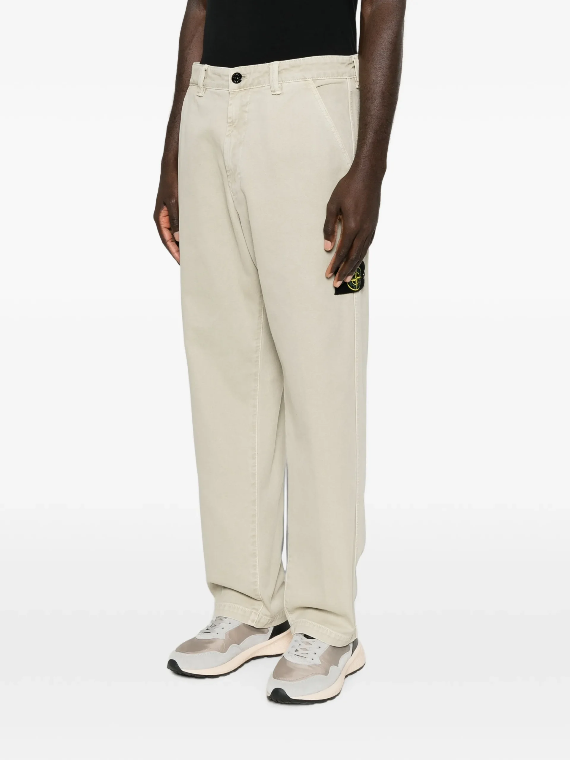 Pantaloni Stone Island Logo-Patch Straight-Leg bej - imagine 3