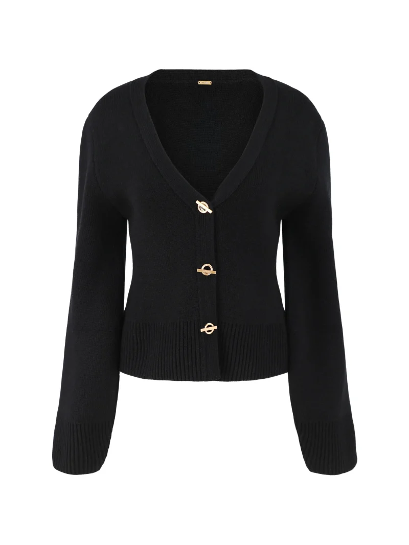 Pulover Cult Gaia Jos V-neck Button negru