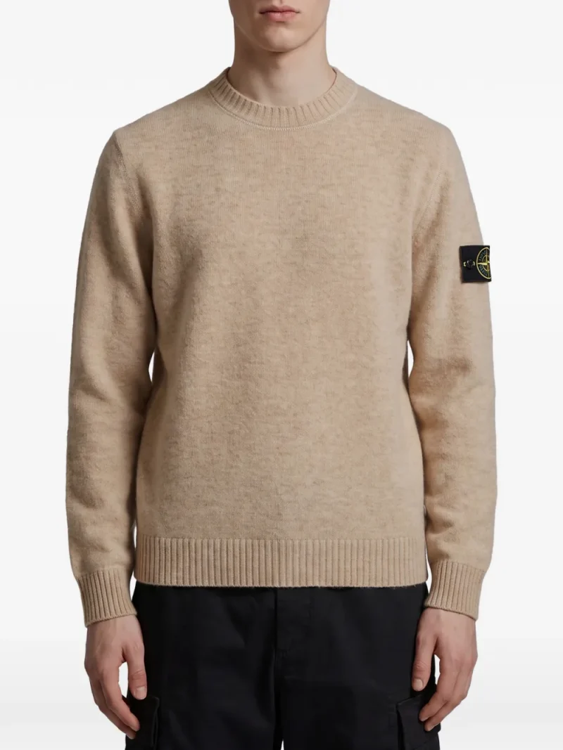 Pulover Logo-Patch Crew-Neck bej