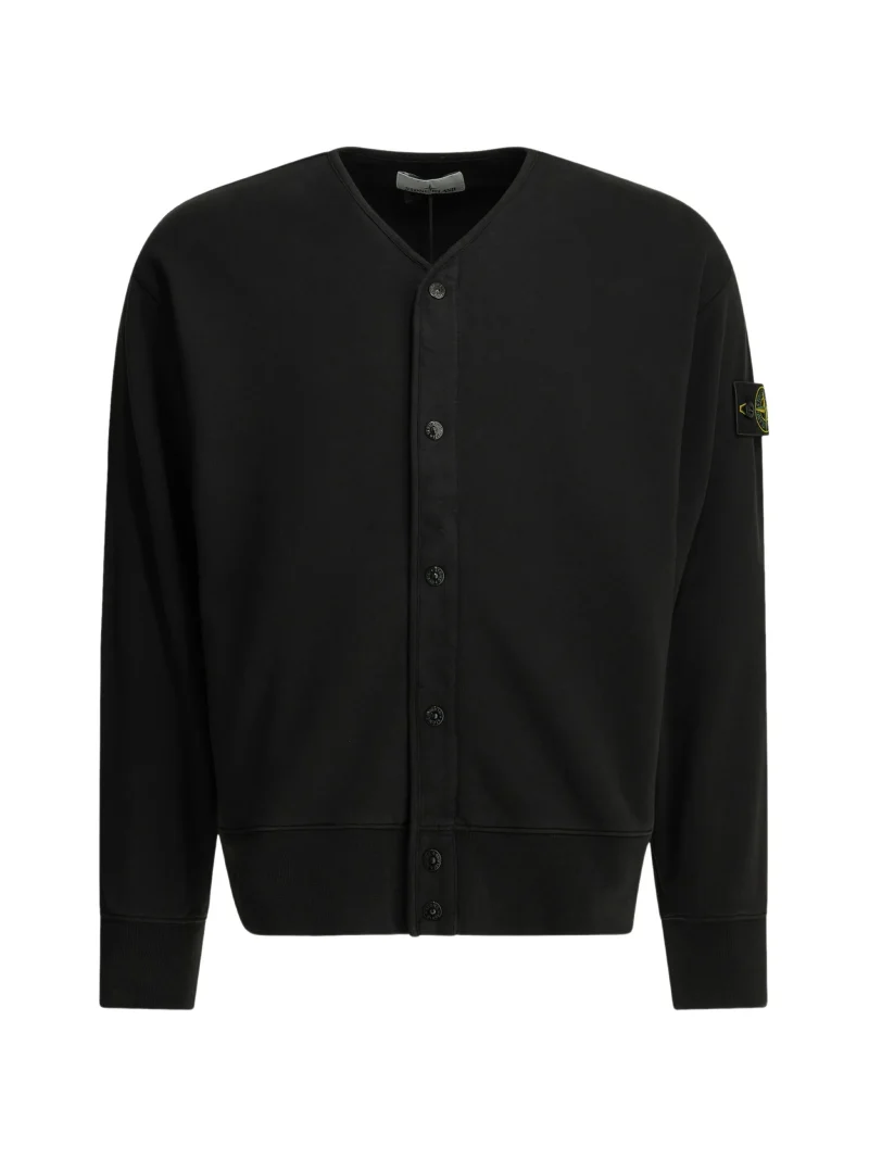 Pulover Stone Island Logo-Patch Button-Up negru
