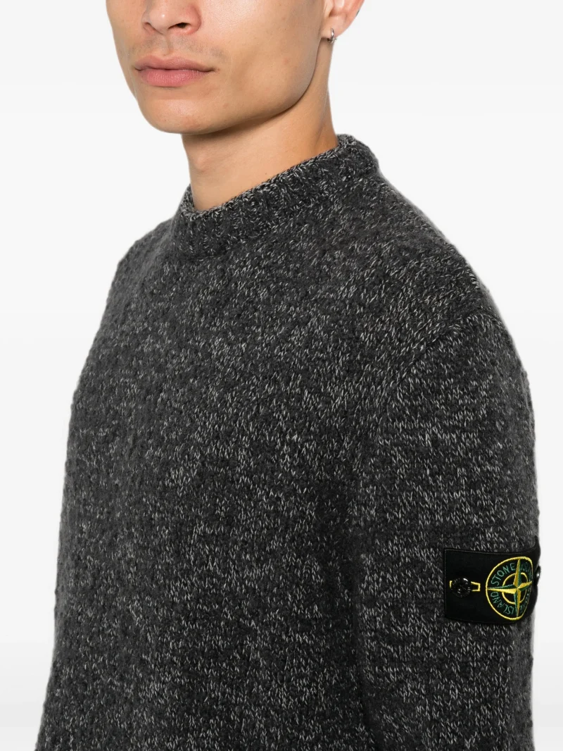 Pulover Stone Island Logo-Patch Marl-Knit gri - imagine 5