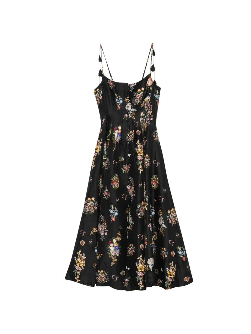Rochie Camilla Floral-Print Crystal-Embellished negru