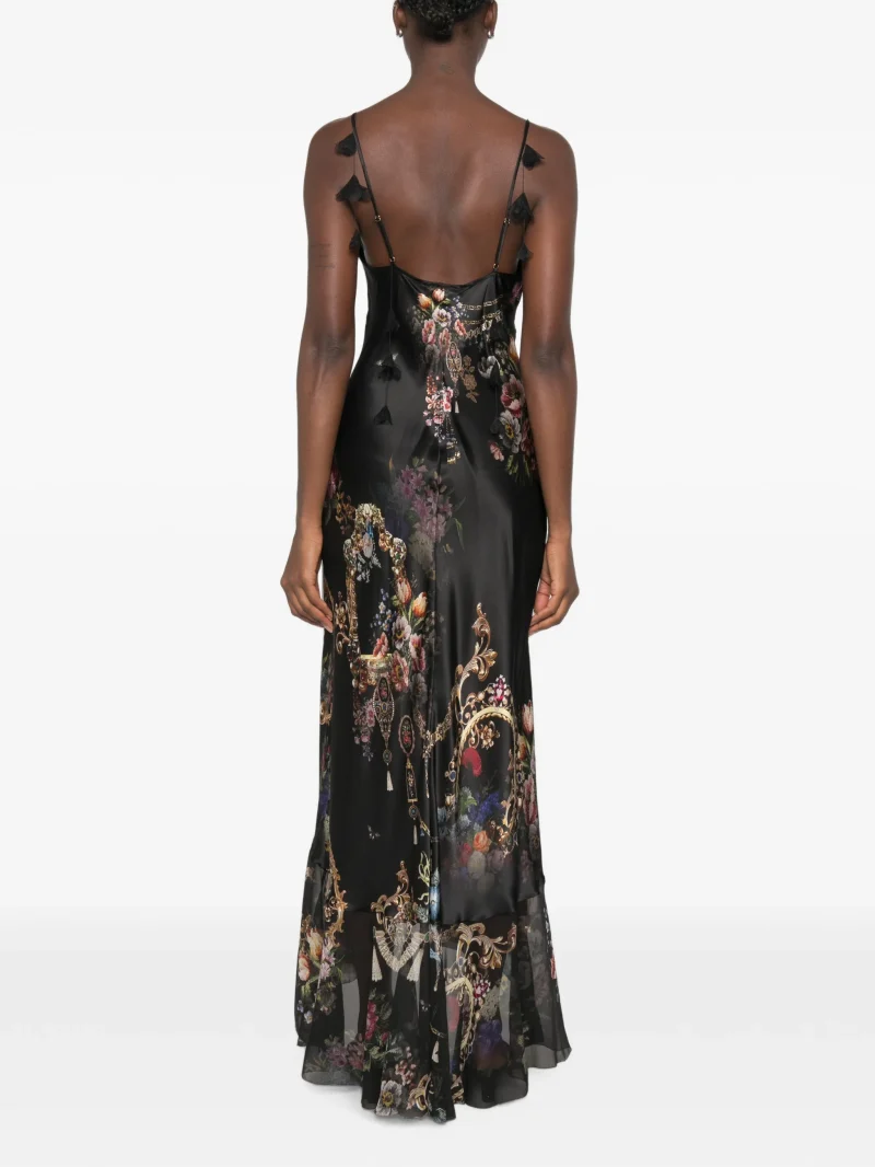 Alternative view of Rochie Camilla Floral-Print Rhinestone-Embellished Asymmetric negru