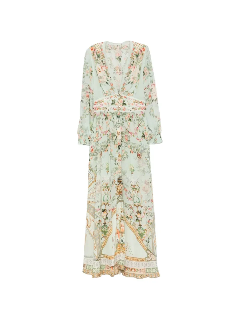 Rochie maxi Camilla Floral-Print V-neck verde