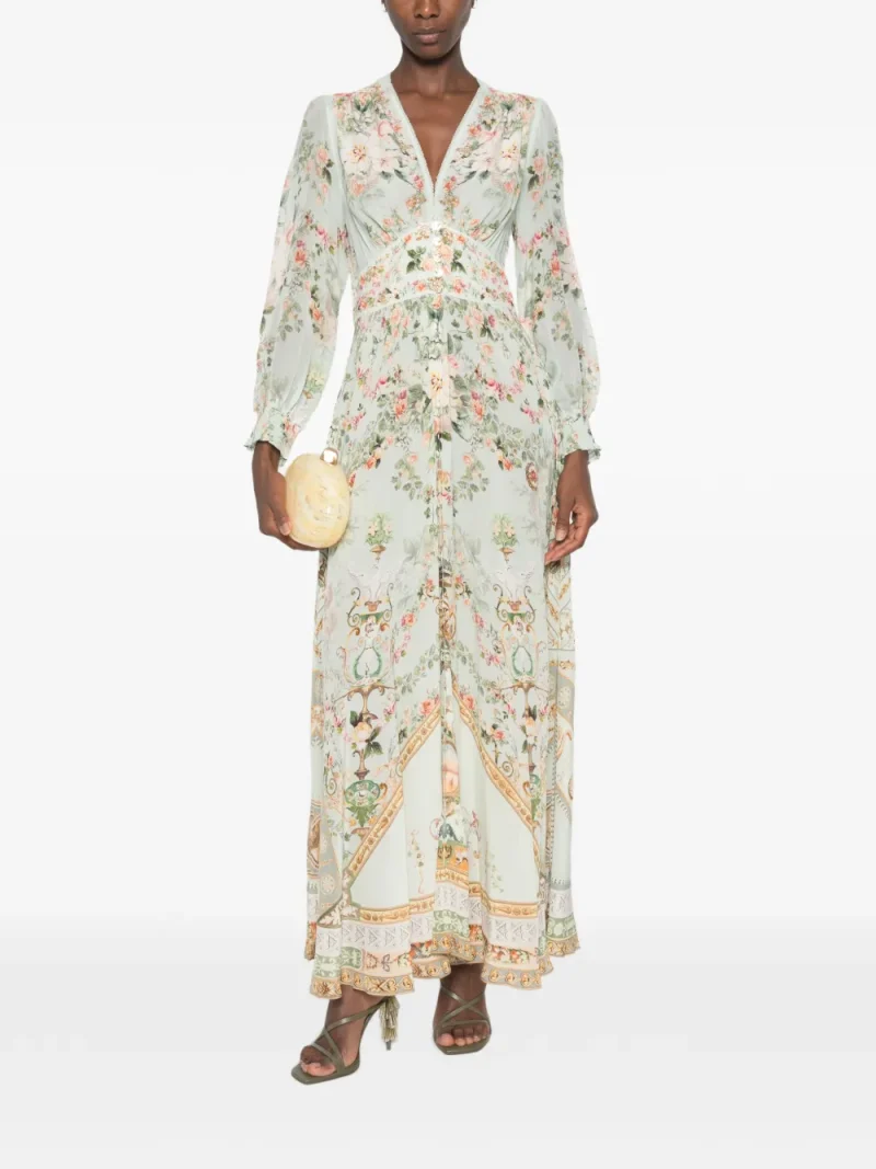 Rochie maxi Camilla Floral-Print V-neck verde - imagine 4