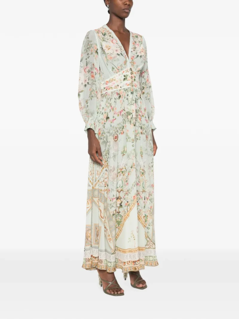 Rochie maxi Camilla Floral-Print V-neck verde - imagine 3