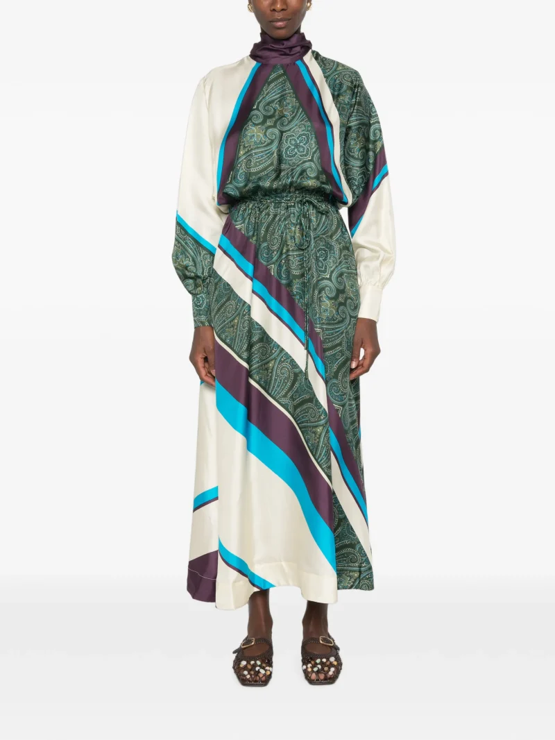 Rochie midi ALEMAIS Joni paisley-print striped verde - imagine 5