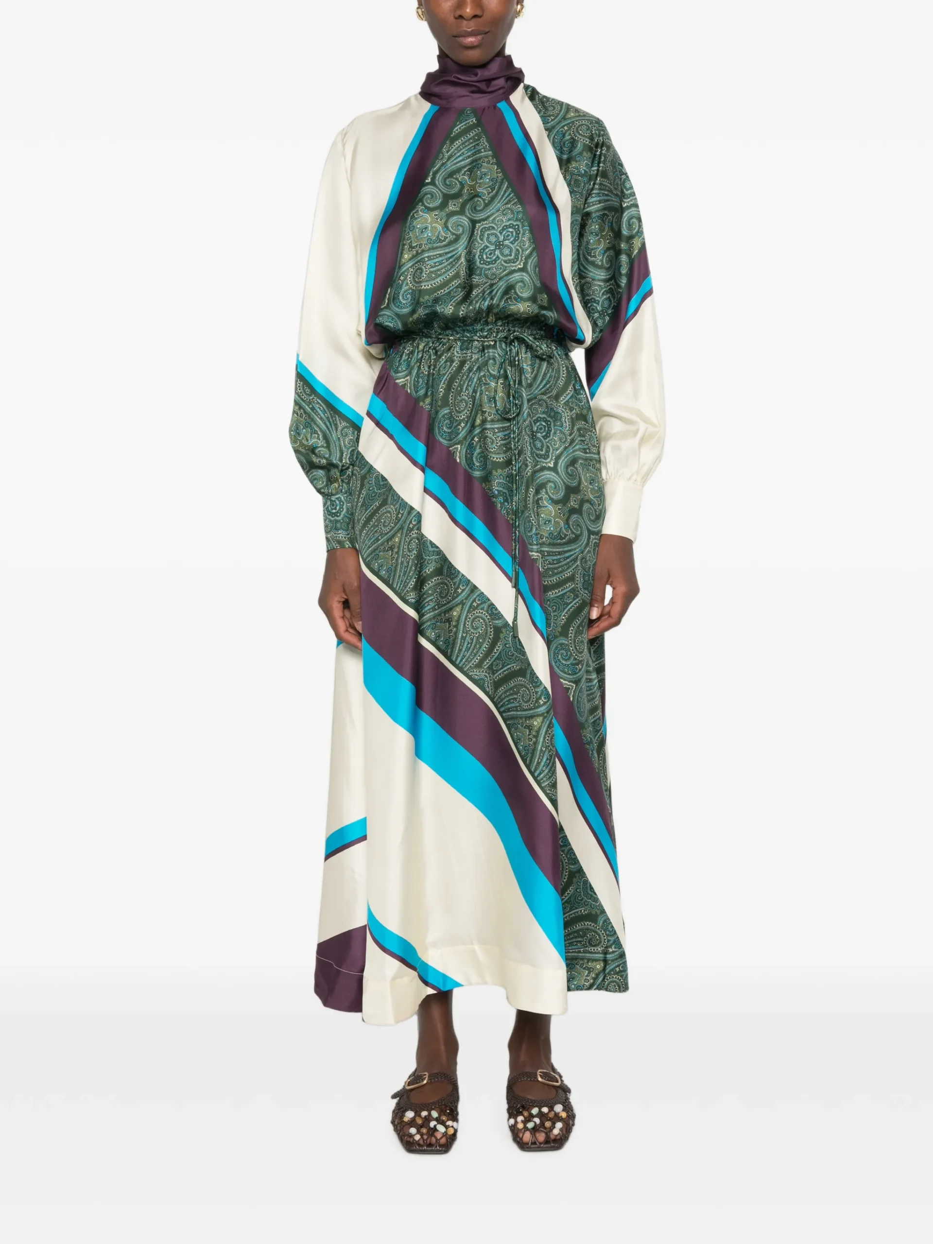 Rochie midi ALEMAIS Joni paisley-print striped verde - imagine 5