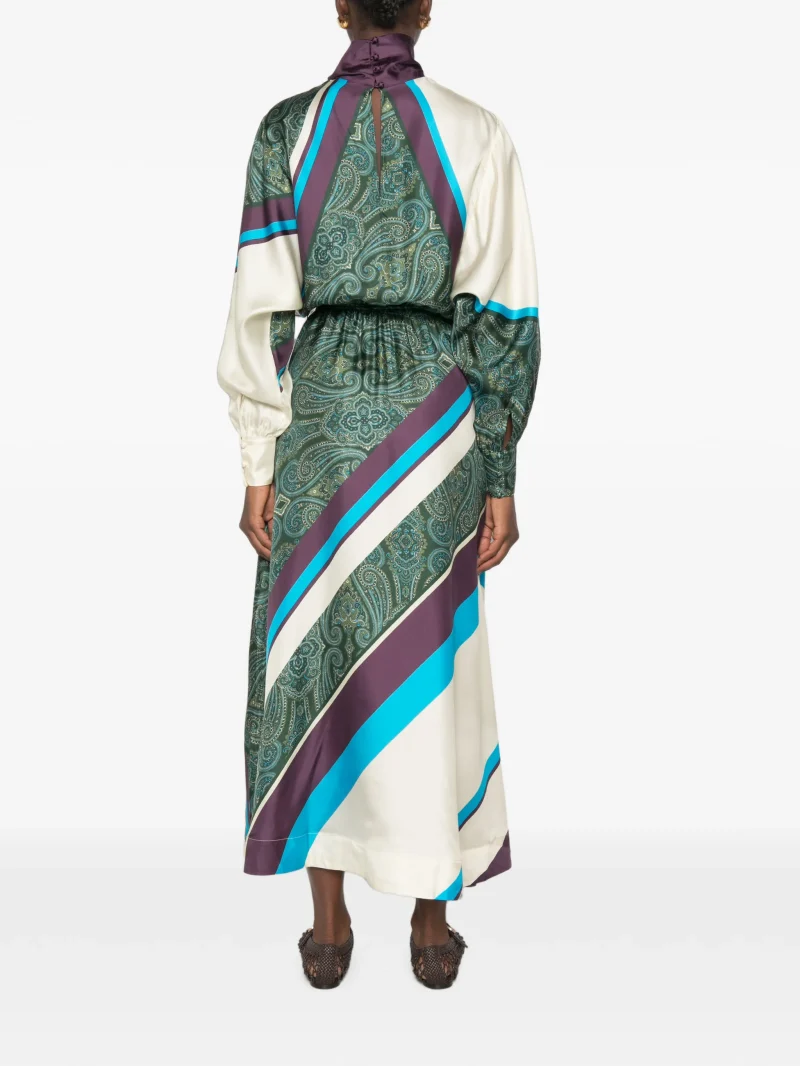 Rochie midi ALEMAIS Joni paisley-print striped verde - imagine 4