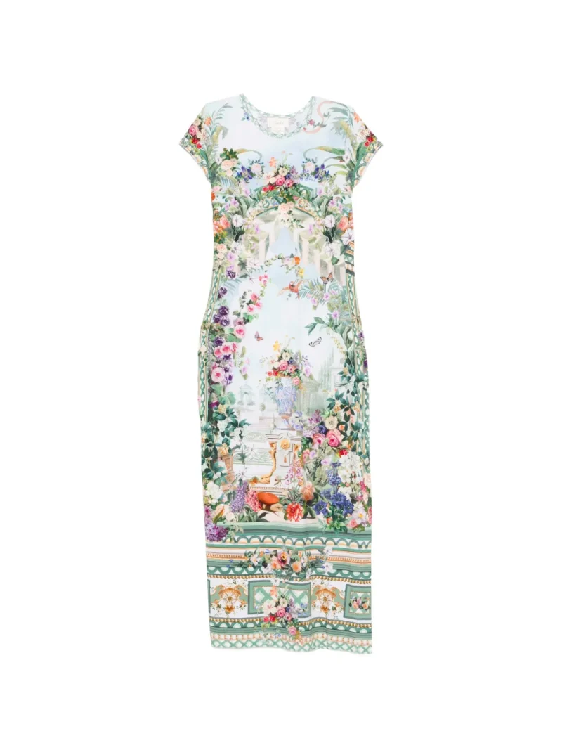 Rochie midi Camilla Floral-Print Rhinestone-Embellished multicolor