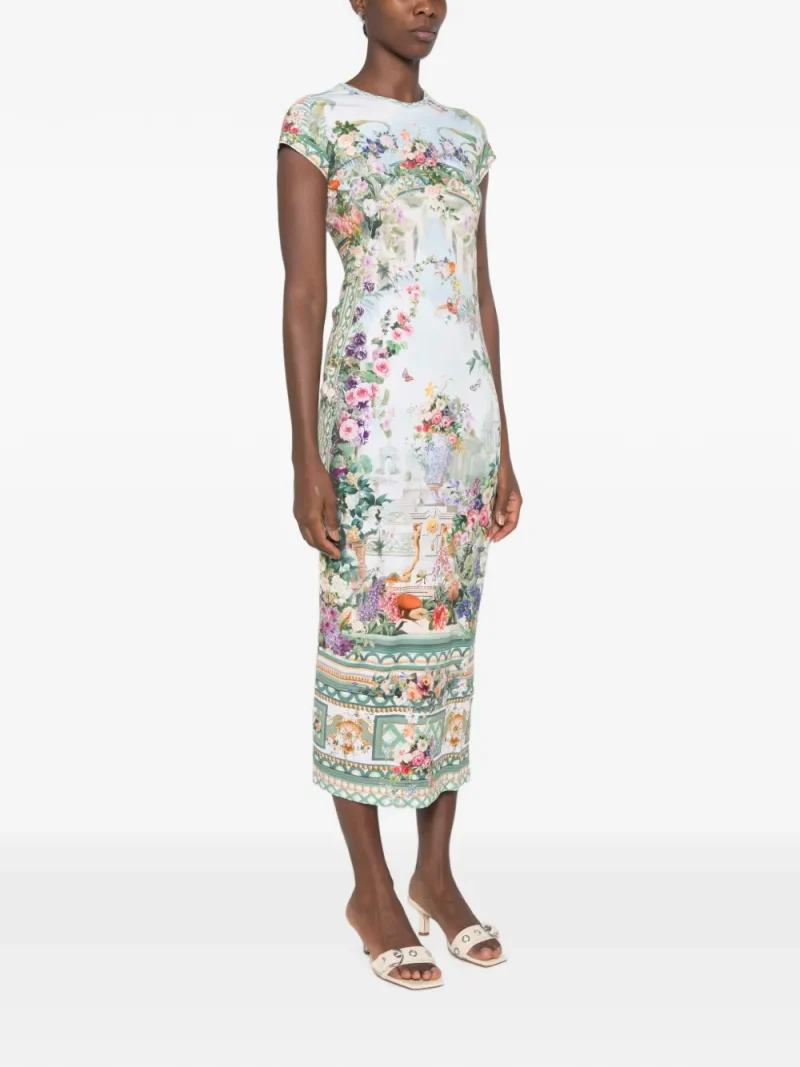 Rochie midi Camilla Floral-Print Rhinestone-Embellished multicolor - imagine 4