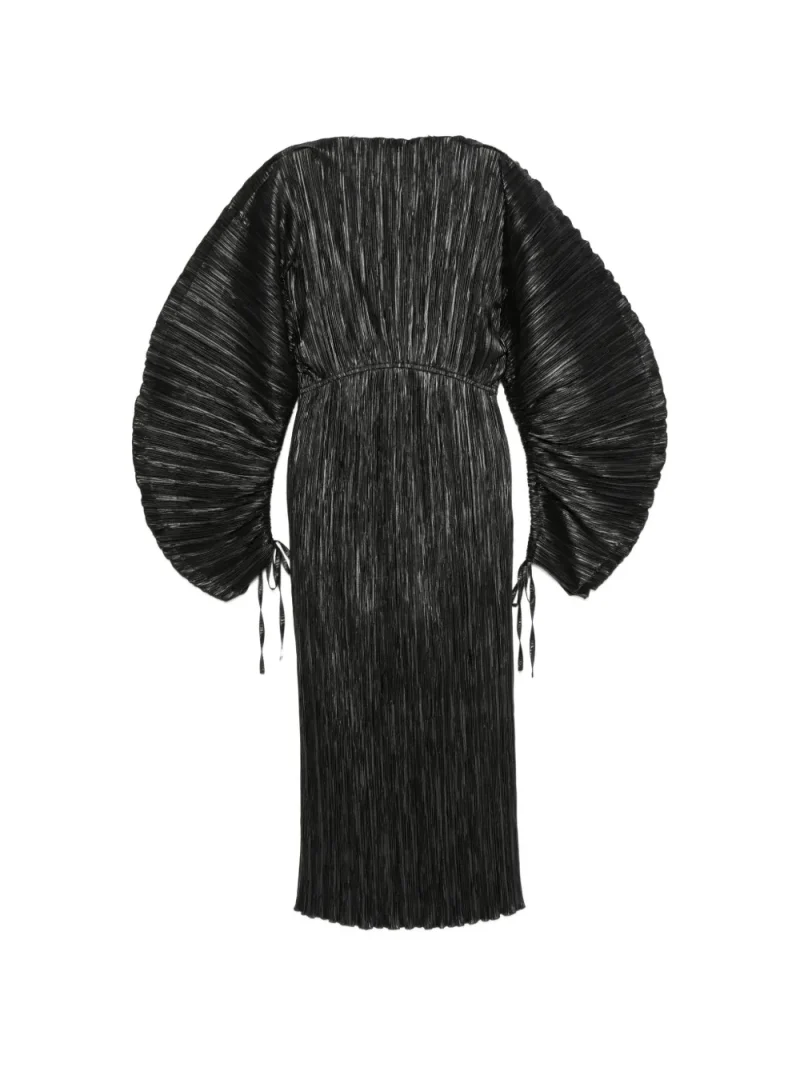 Rochie midi Cult Gaia Freda Plisse-Effect Balloon-Sleeve negru