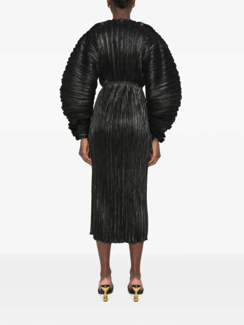 Alternative view of Rochie midi Cult Gaia Freda Plisse-Effect Balloon-Sleeve negru