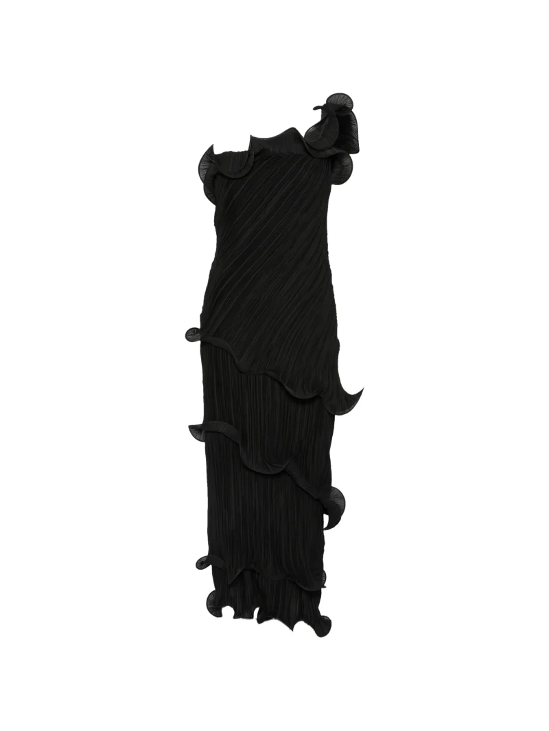 Rochie midi Cult Gaia One-Shoulder Plisse-Effect negru