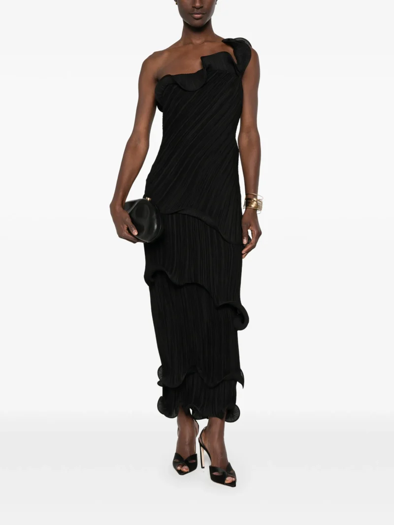 Rochie midi Cult Gaia One-Shoulder Plisse-Effect negru - imagine 4