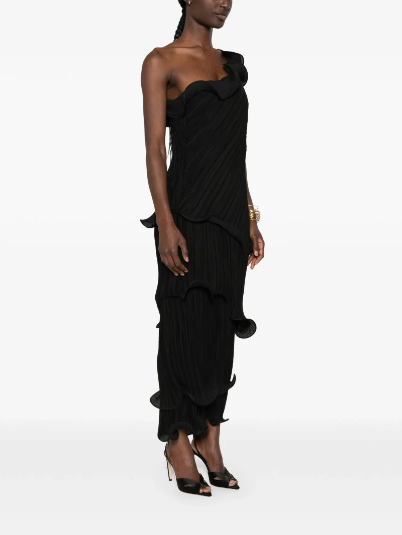 Rochie midi Cult Gaia One-Shoulder Plisse-Effect negru - imagine 3