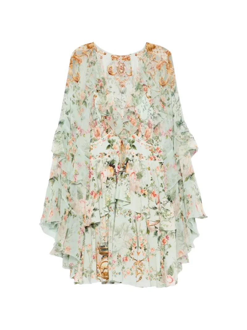 Rochie mini Camilla Floral-Print Ruffled verde