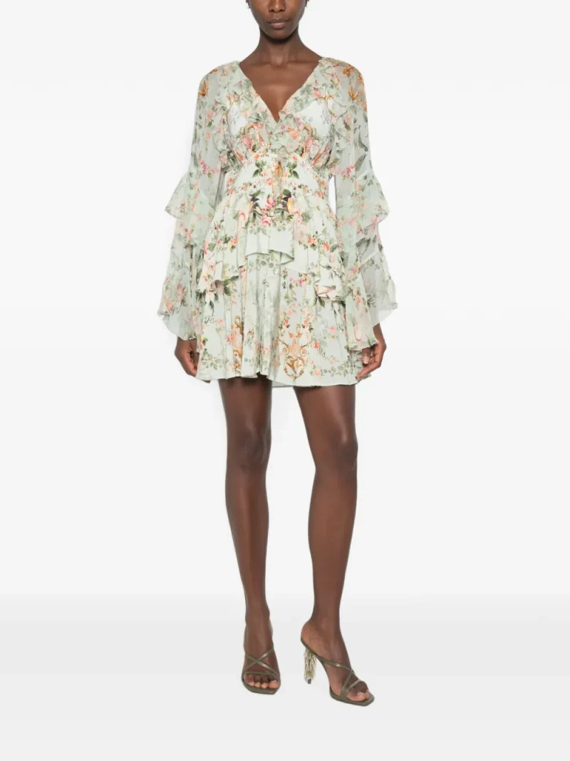 Rochie mini Camilla Floral-Print Ruffled verde - imagine 4