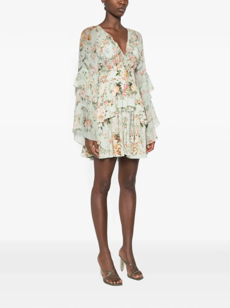 Rochie mini Camilla Floral-Print Ruffled verde - imagine 3