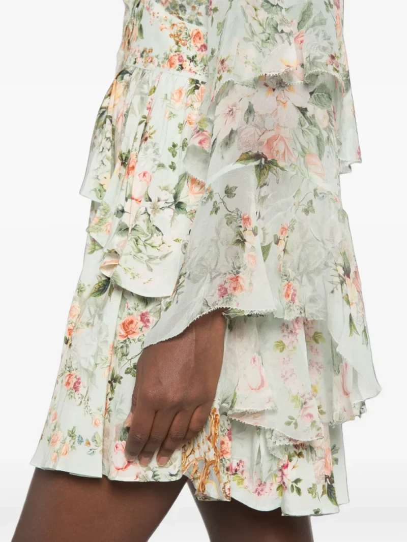 Rochie mini Camilla Floral-Print Ruffled verde - imagine 5