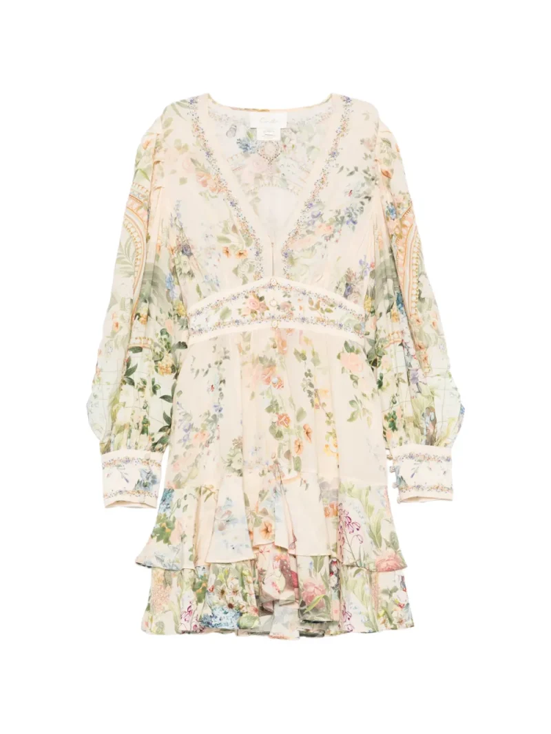 Rochie mini Camilla Floral-Print Tiered roz
