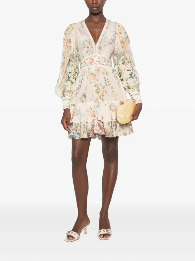 Rochie mini Camilla Floral-Print Tiered roz - imagine 4