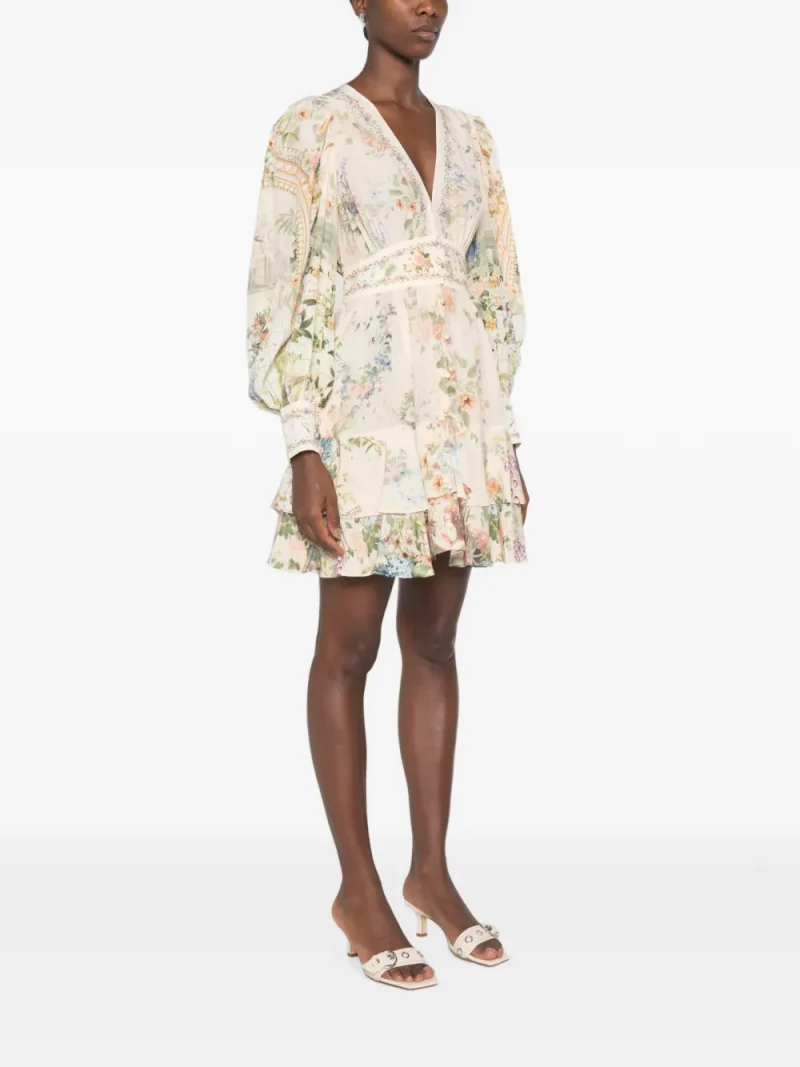 Rochie mini Camilla Floral-Print Tiered roz - imagine 3