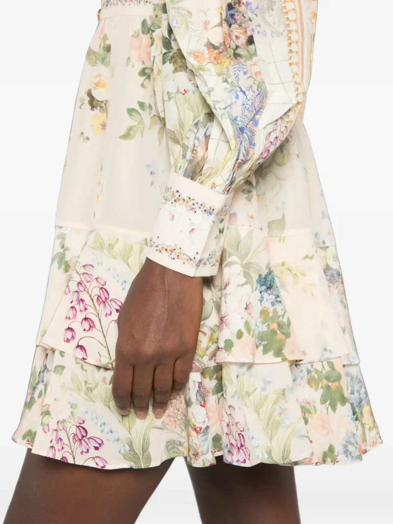 Rochie mini Camilla Floral-Print Tiered roz - imagine 5