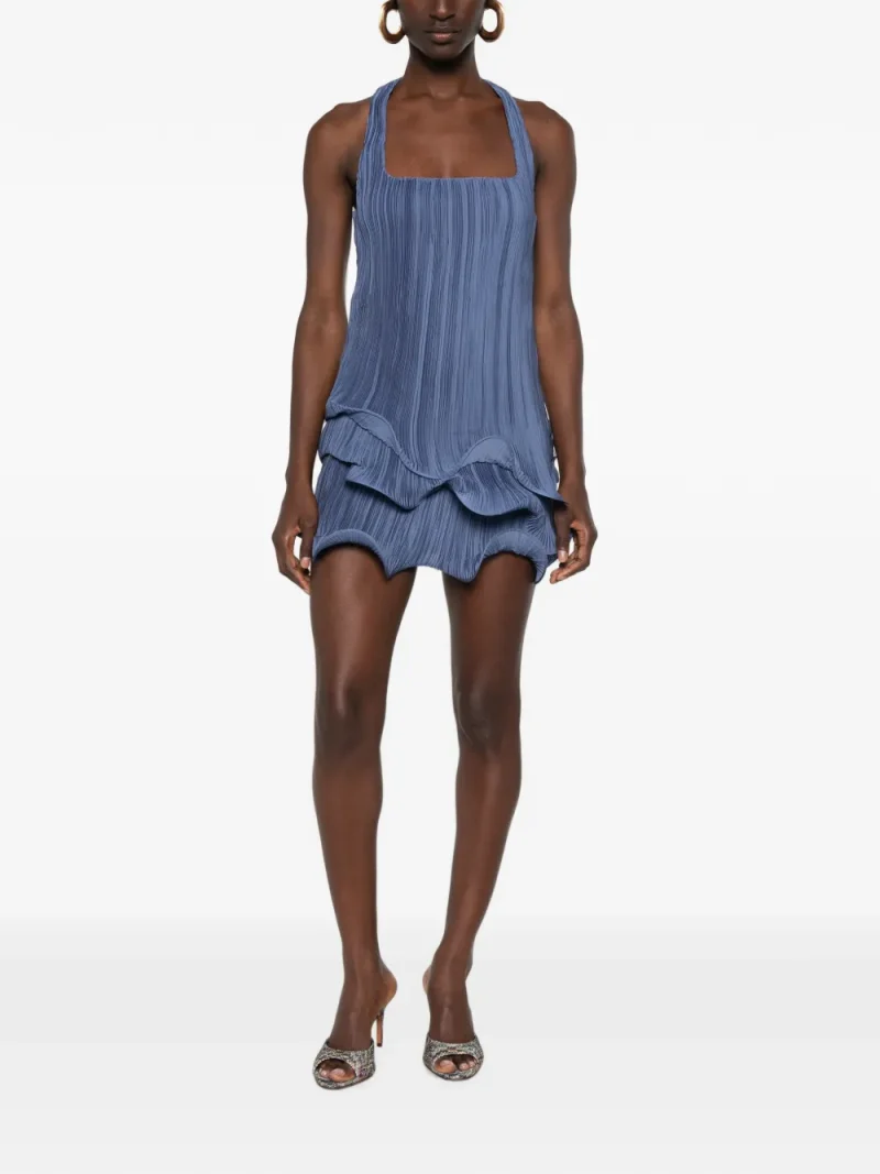 Rochie mini Cult Gaia Marsa Plisse-Effect Ruffled albastru - imagine 4