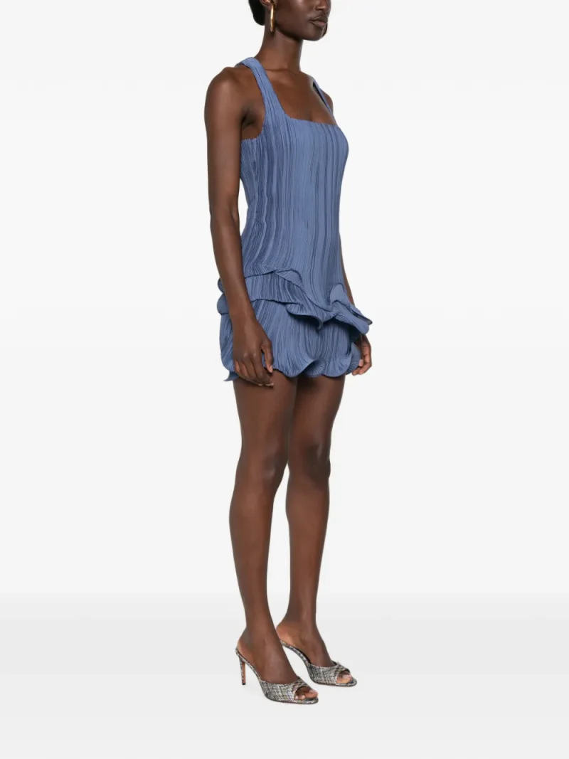 Rochie mini Cult Gaia Marsa Plisse-Effect Ruffled albastru - imagine 3
