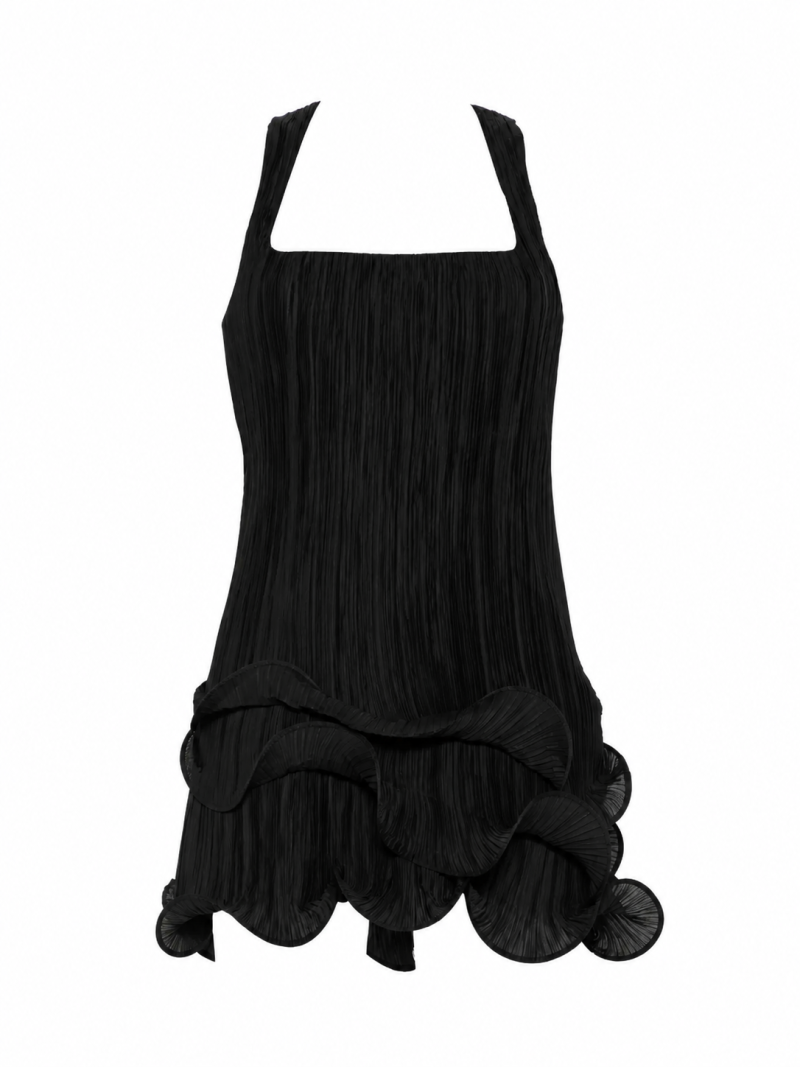Rochie mini Cult Gaia Marsa Plisse-Effect Ruffled negru
