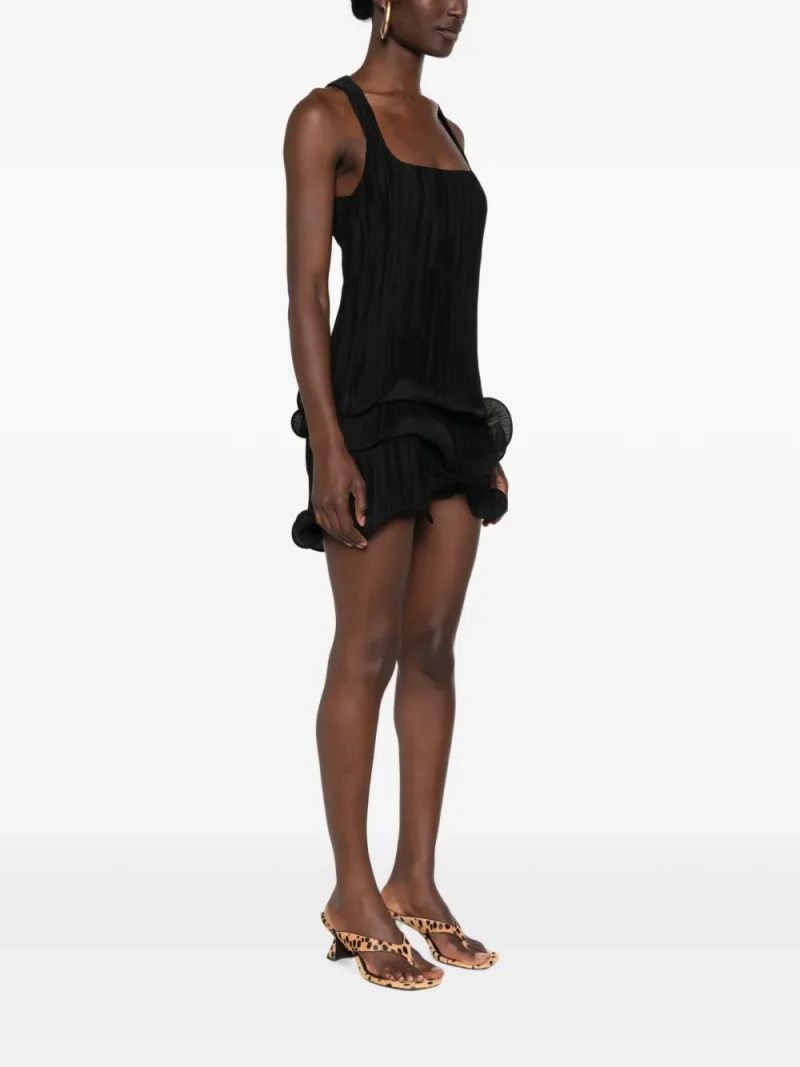 Rochie mini Cult Gaia Marsa Plisse-Effect Ruffled negru - imagine 3