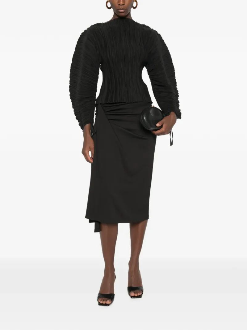 Top Cult Gaia Bega Plisse-Effect Balloon-Sleeve negru - imagine 5