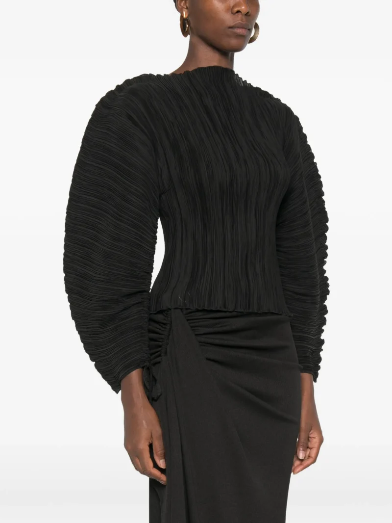 Top Cult Gaia Bega Plisse-Effect Balloon-Sleeve negru - imagine 3