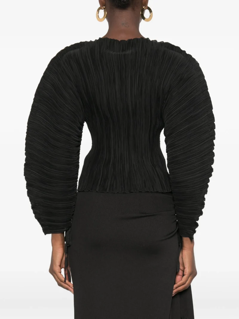 Alternative view of Top Cult Gaia Bega Plisse-Effect Balloon-Sleeve negru
