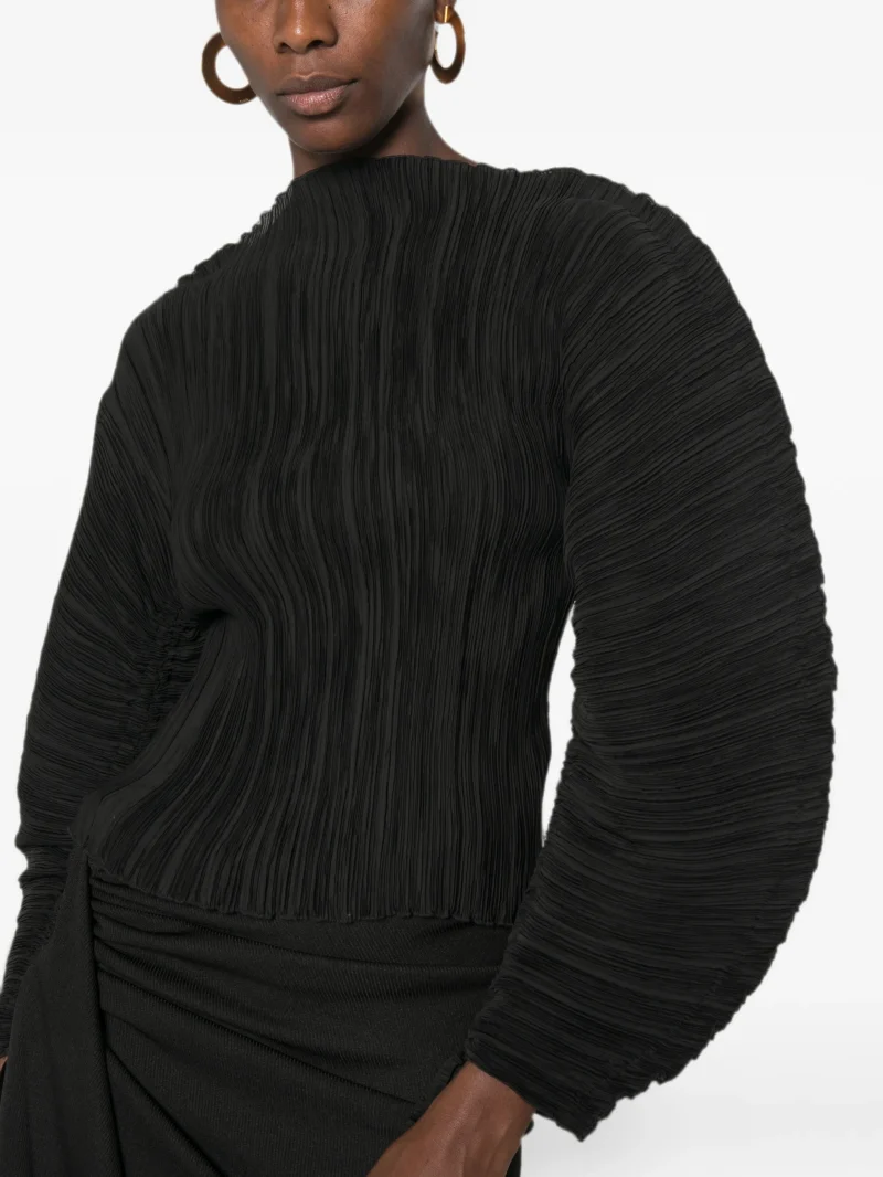 Top Cult Gaia Bega Plisse-Effect Balloon-Sleeve negru - imagine 4