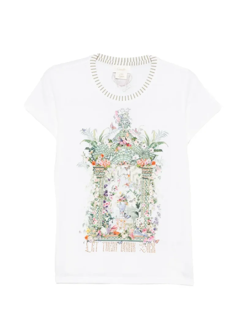 Tricou Camilla Graphic-Print Organic-Cotton alb