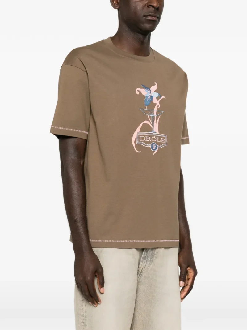 Tricou Drole De Monsieur Graphic-Print khaki - imagine 3