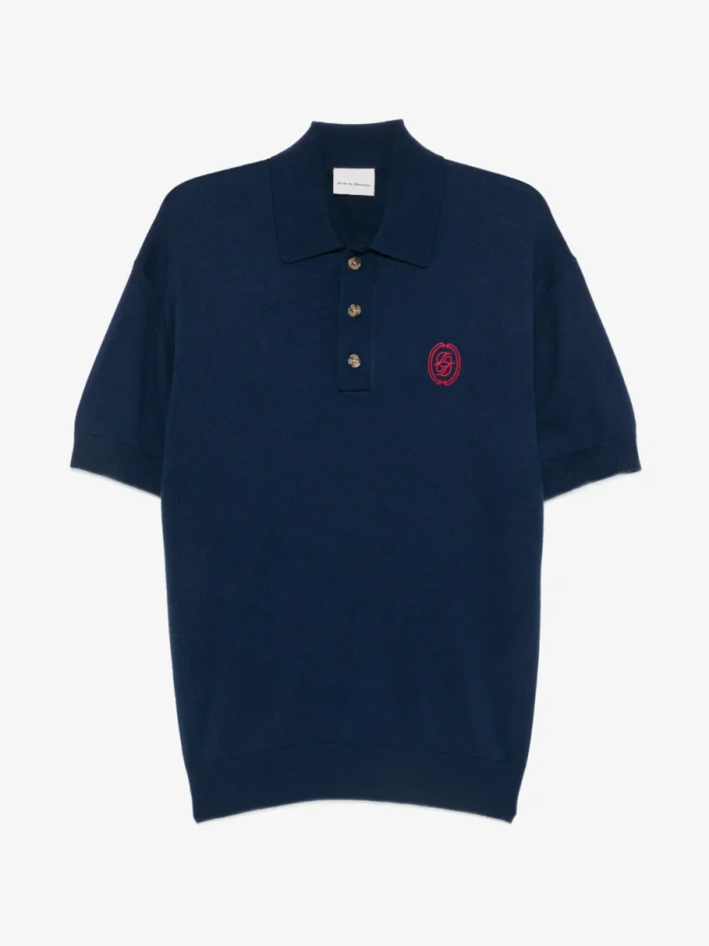 Tricou Drole De Monsieur Logo-Embroidered Knit bleumarin