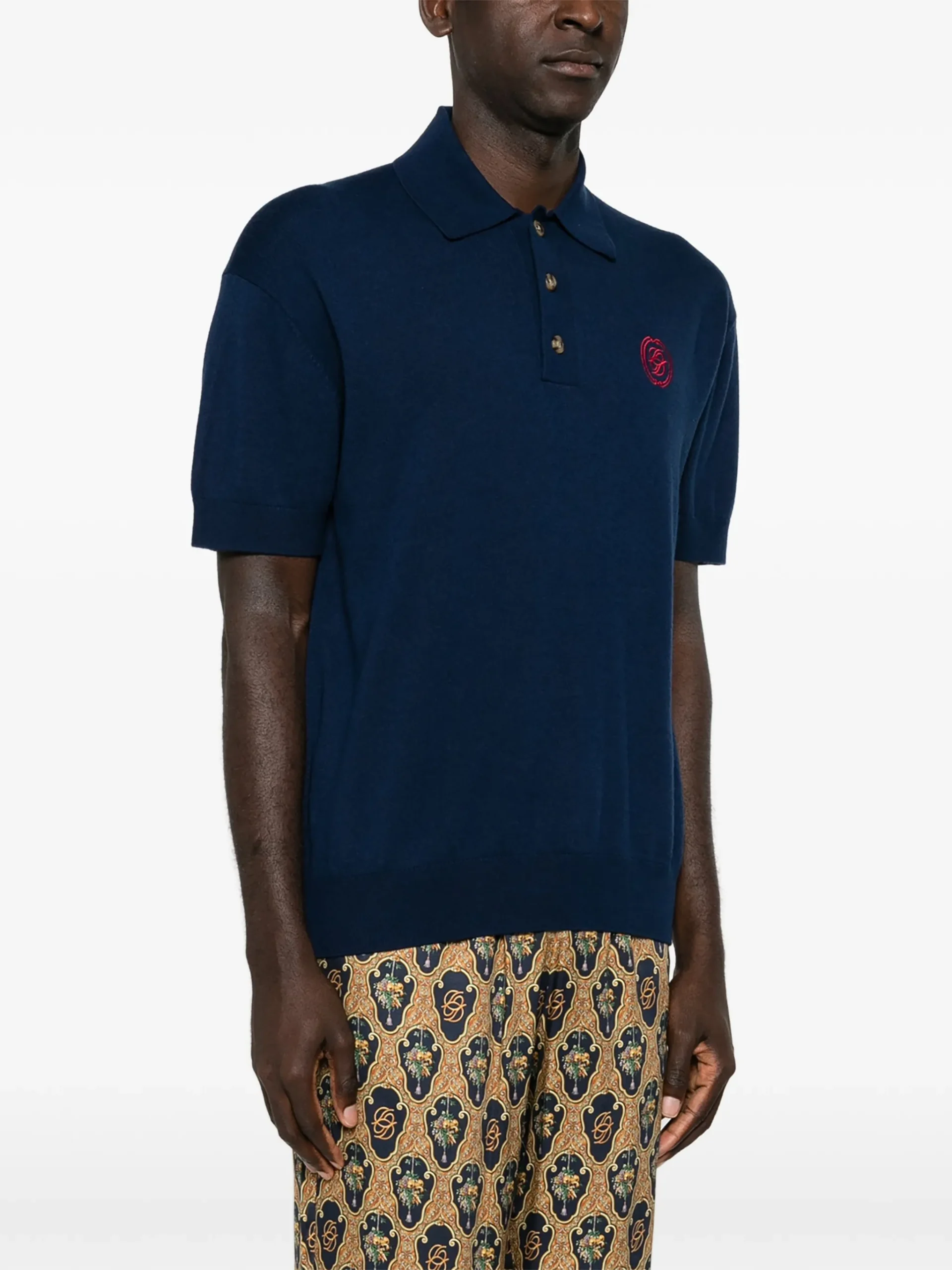 Tricou Drole De Monsieur Logo-Embroidered Knit bleumarin - imagine 3
