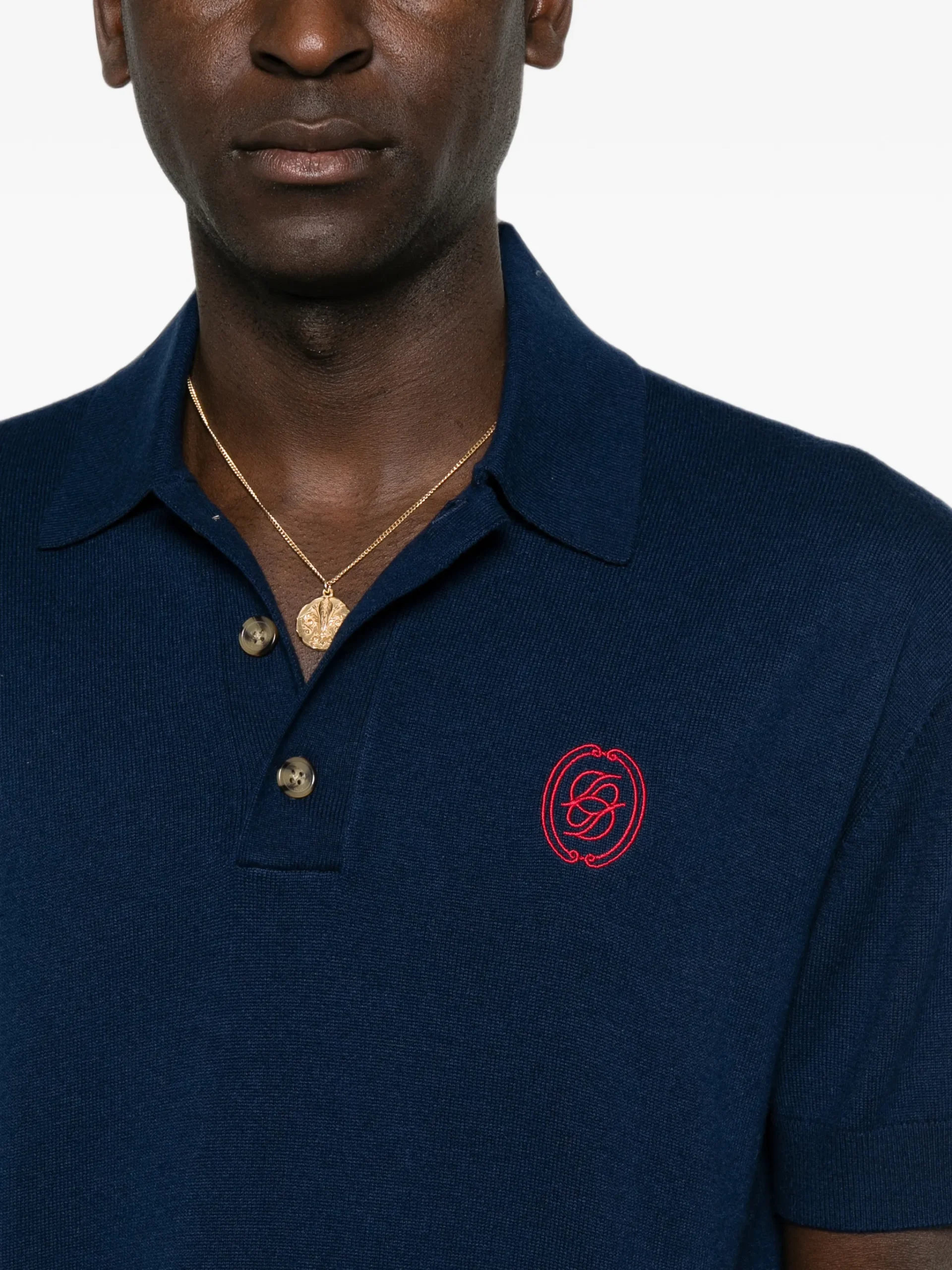 Tricou Drole De Monsieur Logo-Embroidered Knit bleumarin - imagine 5