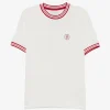 Tricou Drole De Monsieur Logo-Embroidered Striped-Trim alb