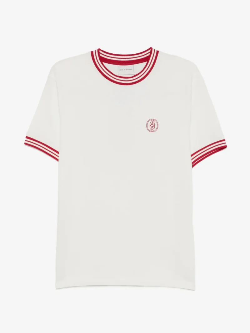 Tricou Drole De Monsieur Logo-Embroidered Striped-Trim alb