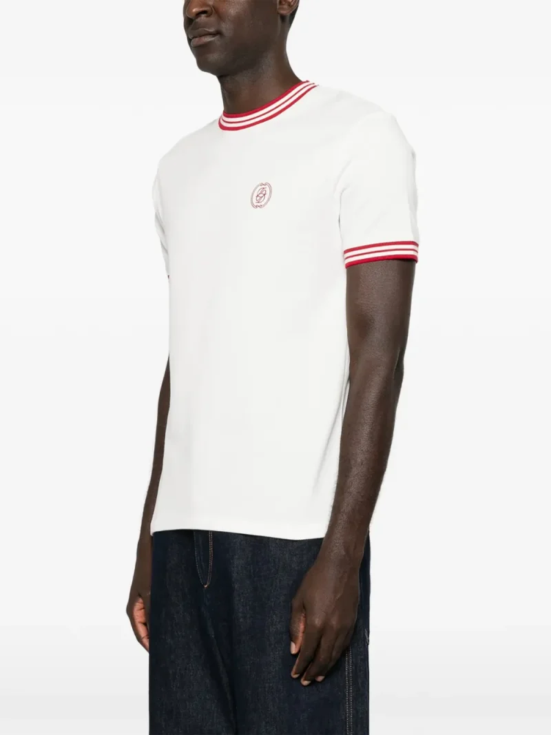 Tricou Drole De Monsieur Logo-Embroidered Striped-Trim alb - imagine 4