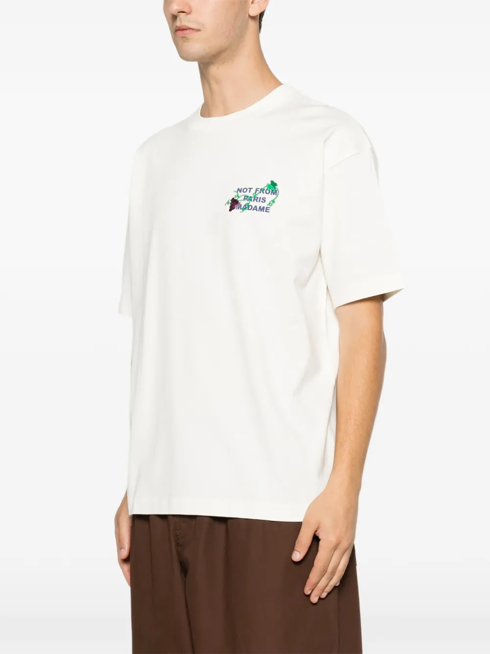 Tricou Drole De Monsieur Vine Embroidered alb - imagine 3