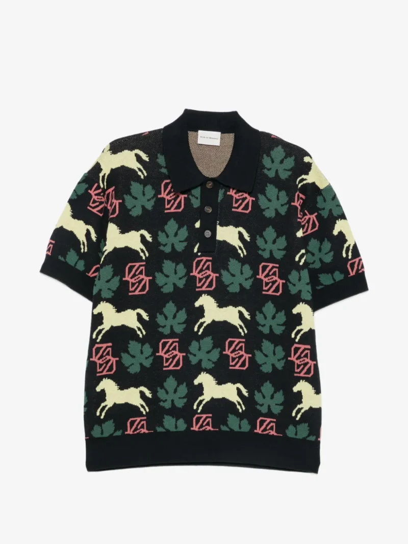 Tricou polo Drole De Monsieur Horse-Print Jacquard-Knit multicolor