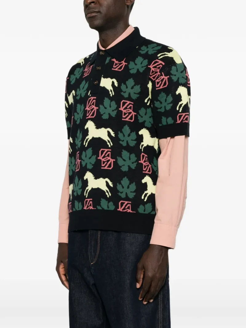 Tricou polo Drole De Monsieur Horse-Print Jacquard-Knit multicolor - imagine 3