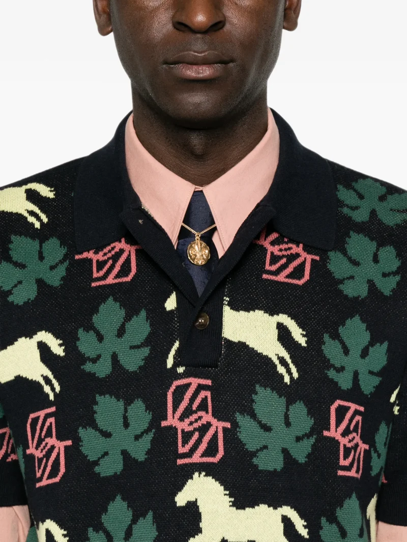 Tricou polo Drole De Monsieur Horse-Print Jacquard-Knit multicolor - imagine 4