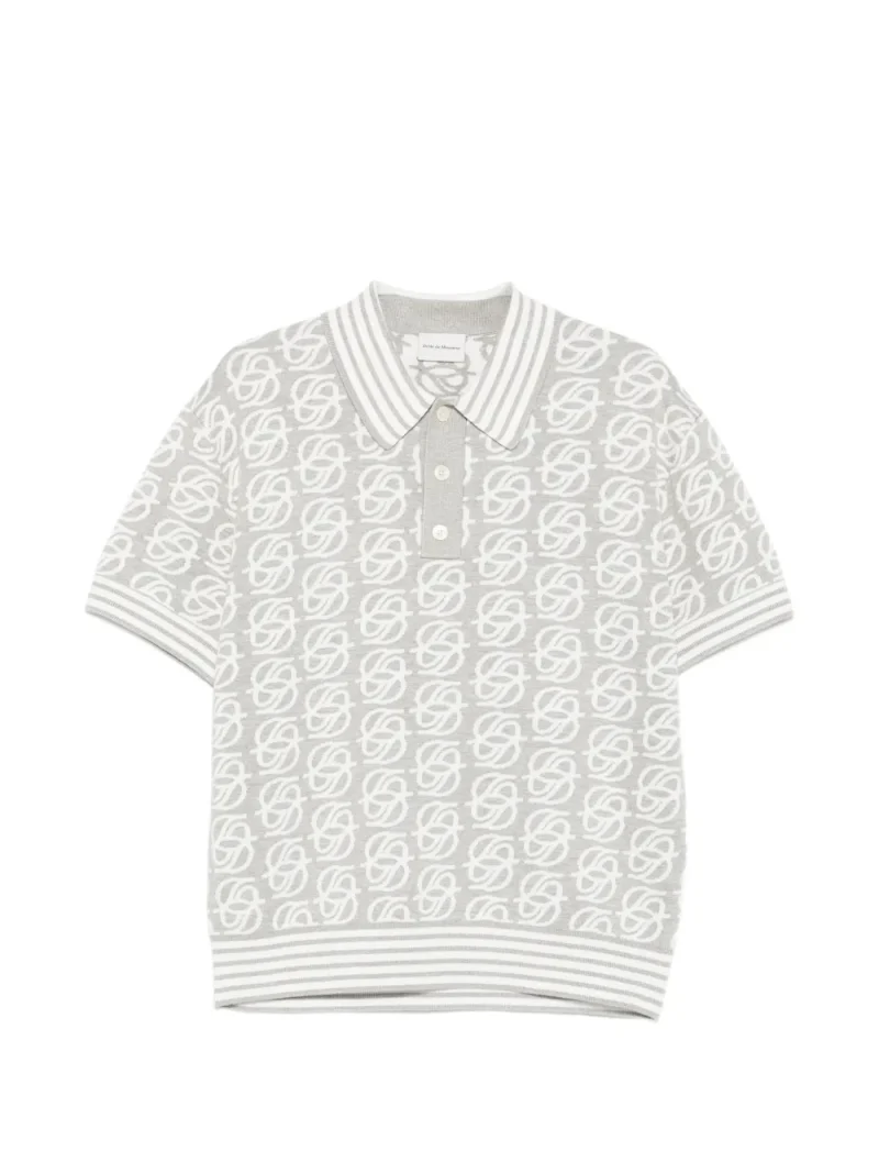 Tricou polo Drole De Monsieur Monogram-Knit Striped-Trim gri