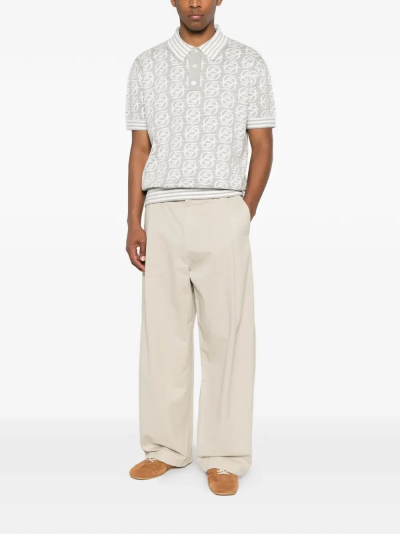 Tricou polo Drole De Monsieur Monogram-Knit Striped-Trim gri - imagine 4